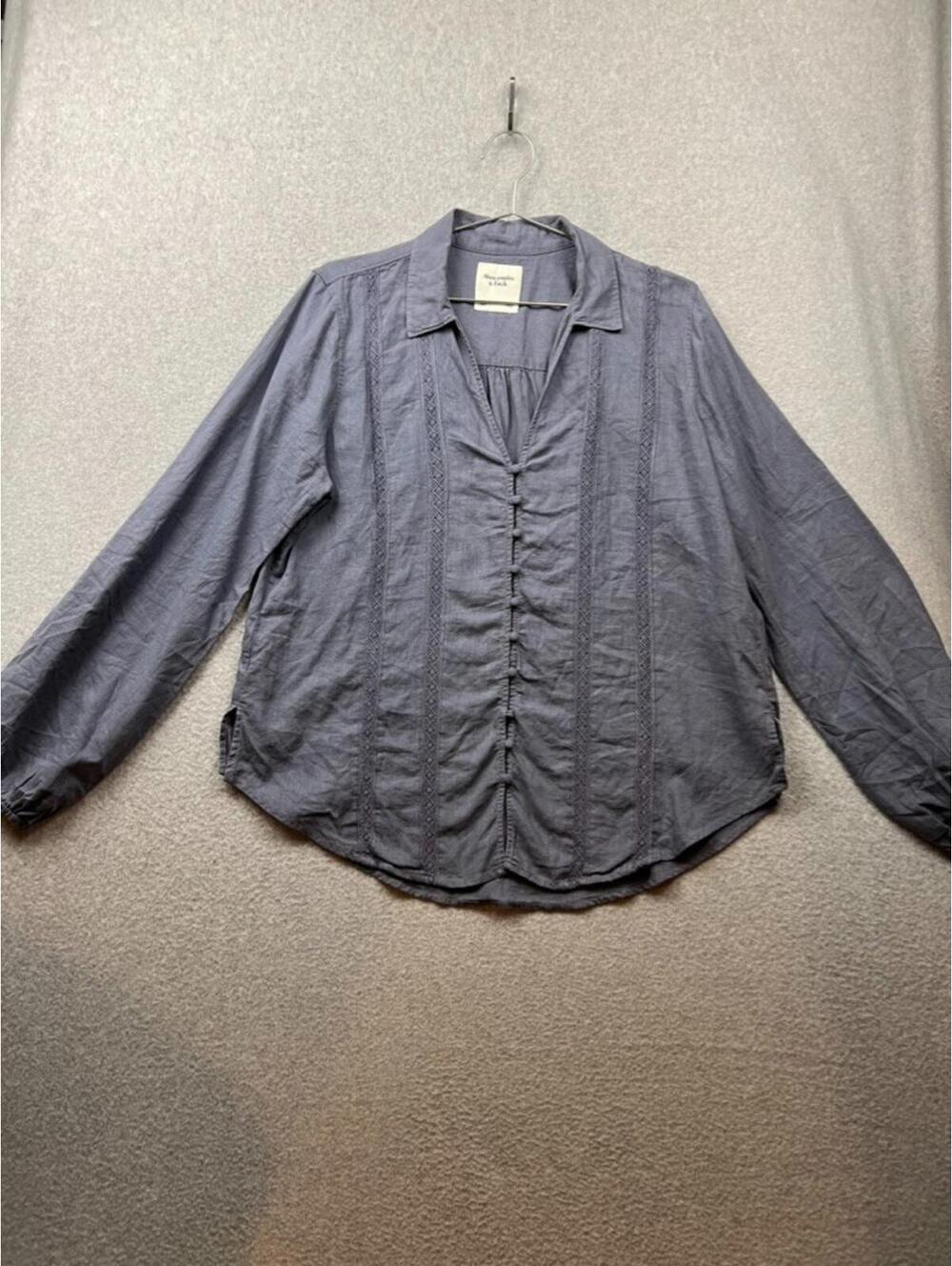 Abercrombie & Fitch Linen Blend Button-Up  Blouse Womens L Boho Gypsy Flowy